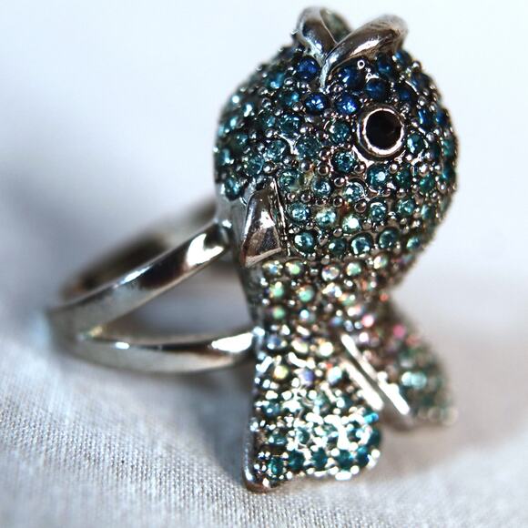 Pave Fish Ring Blue Black AB Stones - Picture 6 of 8